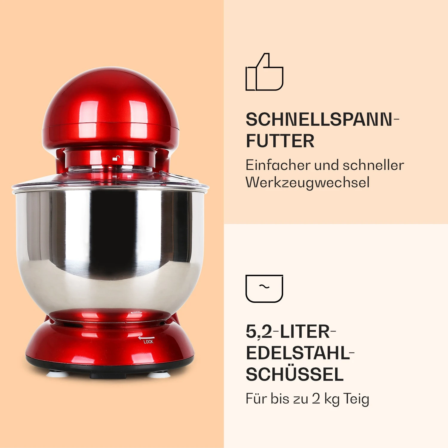 Bella Küchenmaschine 2000 W / 2,7 PS 5 Ltr Edelstahl BPA-frei 7 Bella Küchenmaschine 2000 W / 2,7 PS 5 Ltr Edelstahl BPA-frei – Bild 5