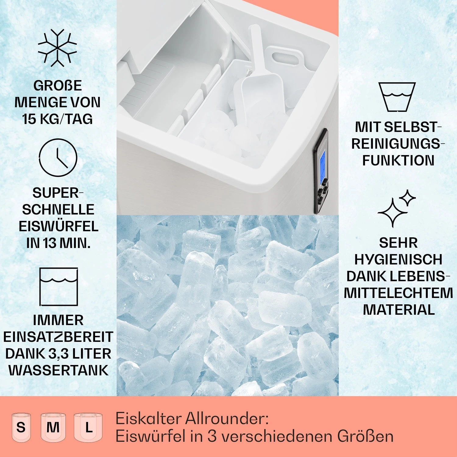 Mr. Silver-Frost Eismaschine 150W Edelstahl Weiß 15kg 4 Mr. Silver-Frost Eismaschine 150W Edelstahl Weiß 15kg – Bild 2