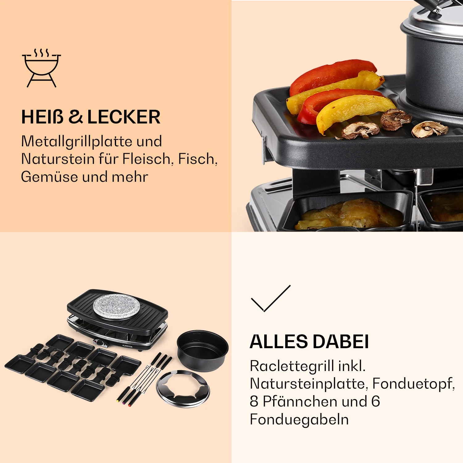 Entrecote 2-in-1 Raclettegrill & Fondue Naturstein 1100W 8 Personen 7 Entrecote 2-in-1 Raclettegrill & Fondue Naturstein 1100W 8 Personen – Bild 5