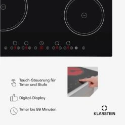 Virtuosa Keramikkochfeld Einbauherd 6500W 59x52cm 4 Zonen Glaskeramik -Einrichtungsgeschäft 10029239 de 0005 usp