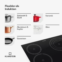 Virtuosa Keramikkochfeld Einbauherd 6500W 59x52cm 4 Zonen Glaskeramik -Einrichtungsgeschäft 10029239 de 0007 usp