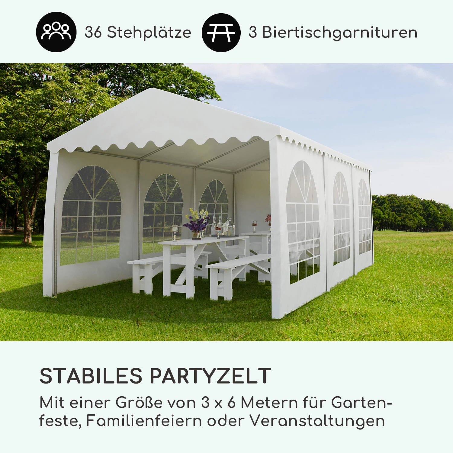Sommerfest 3x6m 500 G/m² Partyzelt Festzelt PVC Wasserdicht Feuerfest 4 Sommerfest 3x6m 500 G/m² Partyzelt Festzelt PVC Wasserdicht Feuerfest – Bild 2