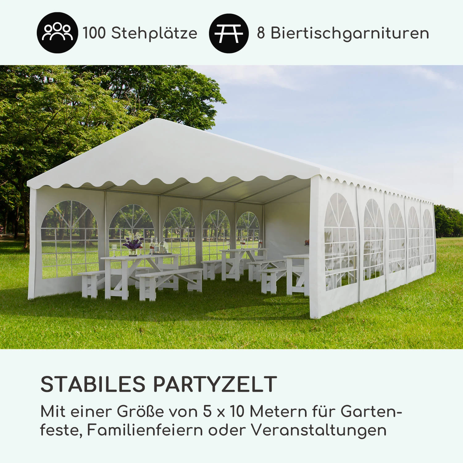 Sommerfest 5x10m 500 G/m² Partyzelt Festzelt PVC Wasserdicht Verzinkt 4 Sommerfest 5x10m 500 G/m² Partyzelt Festzelt PVC Wasserdicht Verzinkt – Bild 2