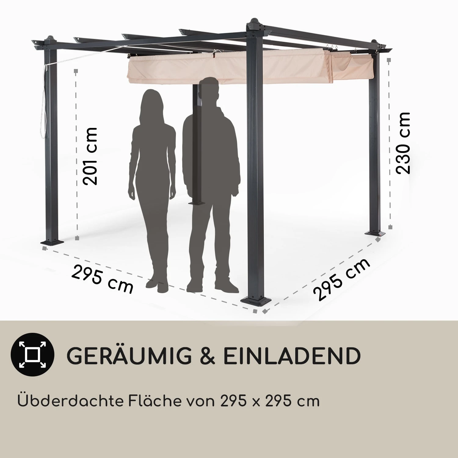 Pantheon Pergola Vordach 3x3m Aluminium Sonnendach Polyester 6 Pantheon Pergola Vordach 3x3m Aluminium Sonnendach Polyester – Bild 4