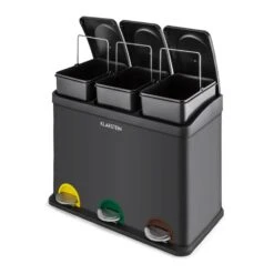 Ökosystem Mülleimer Treteimer Mülltrenner 45L (3x15 L) Schwarz -Einrichtungsgeschäft 10031327 yy 0004 front Klarstein oekosystem Muelleimer Muelltrenner schwarz