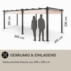 Pantheon 3x6 Pergola Vordach 3x6m Aluminium Sonnendach Polyester Beige -Einrichtungsgeschäft 10031884 DE 0004 usp