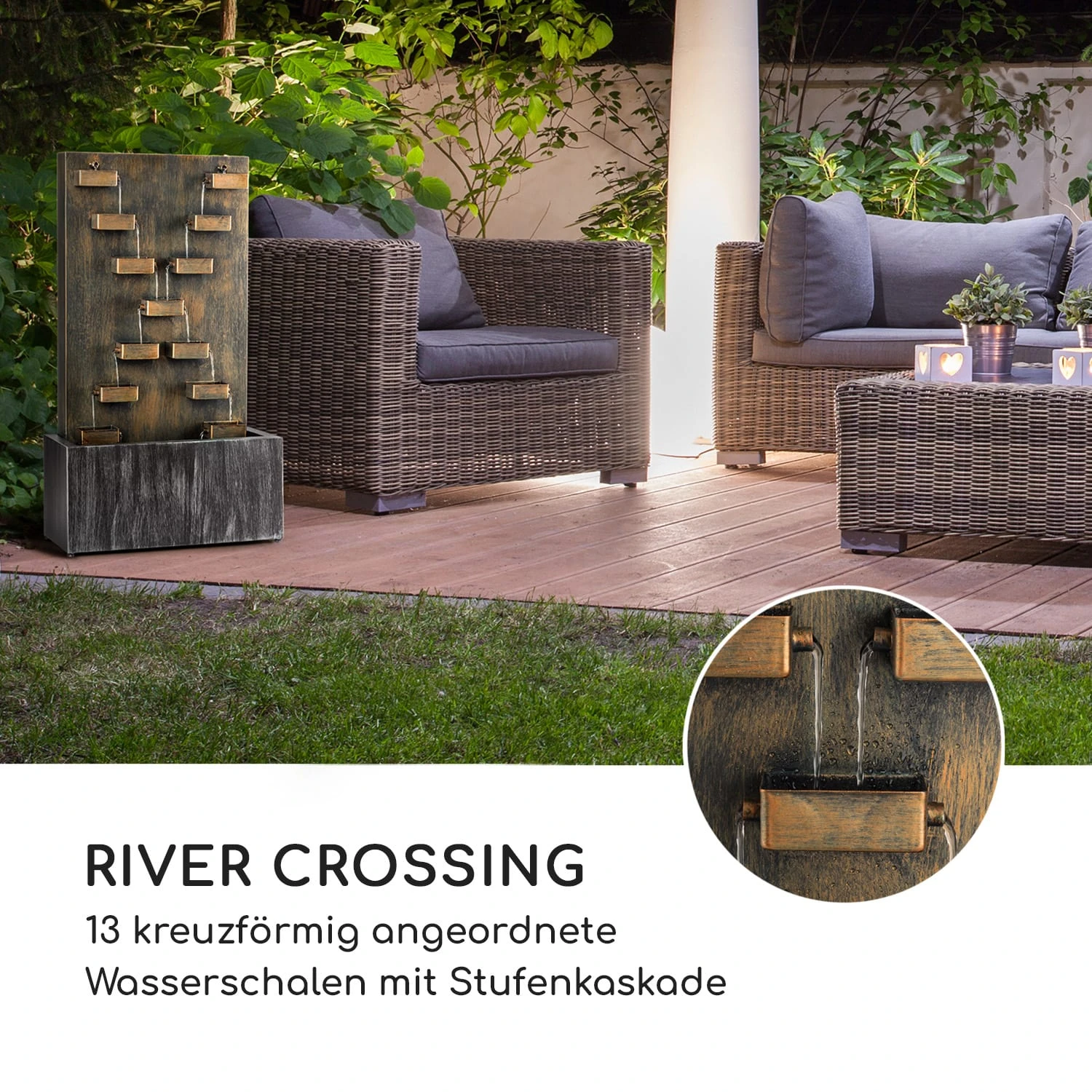 River Crossing Gartenbrunnen In/Outdoor 6W Pumpe 10m Kabel Verzinkt 9 River Crossing Gartenbrunnen In/Outdoor 6W Pumpe 10m Kabel Verzinkt – Bild 7