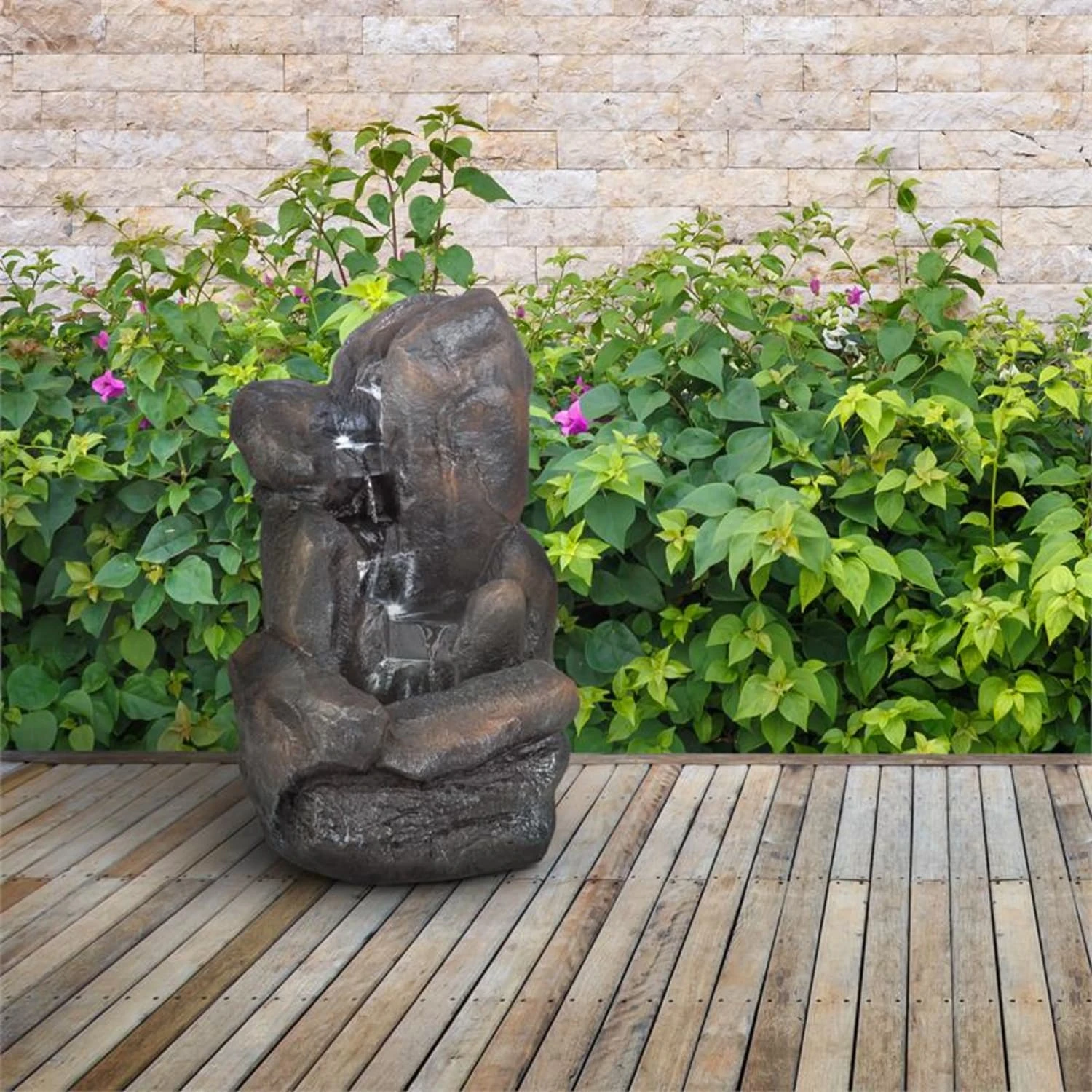 Felsquell Solar-Kaskadenbrunnen Akkubetrieb 2 KW Solarpanel 3 LEDs 4 Felsquell Solar-Kaskadenbrunnen Akkubetrieb 2 KW Solarpanel 3 LEDs – Bild 2