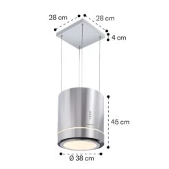 Tron Ambience Inselabzugshaube Ø38cm Umluft 540m³/h LED Edelstahl -Einrichtungsgeschäft 10032579 yy 0011 dimensions