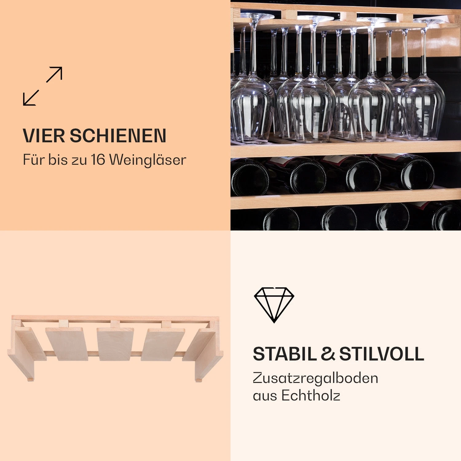 Barossa 102 Duo Weinglas-Regal Zubehör 16 Gläser 4 Schienen Echtholz 4 Barossa 102 Duo Weinglas-Regal Zubehör 16 Gläser 4 Schienen Echtholz – Bild 2
