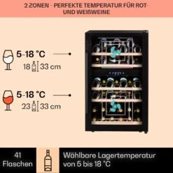 Barossa 40 Duo Weinkühlschrank 2 Zonen 41 Flaschen Glastür Touch LED -Einrichtungsgeschäft 10032924 de 0003 usp