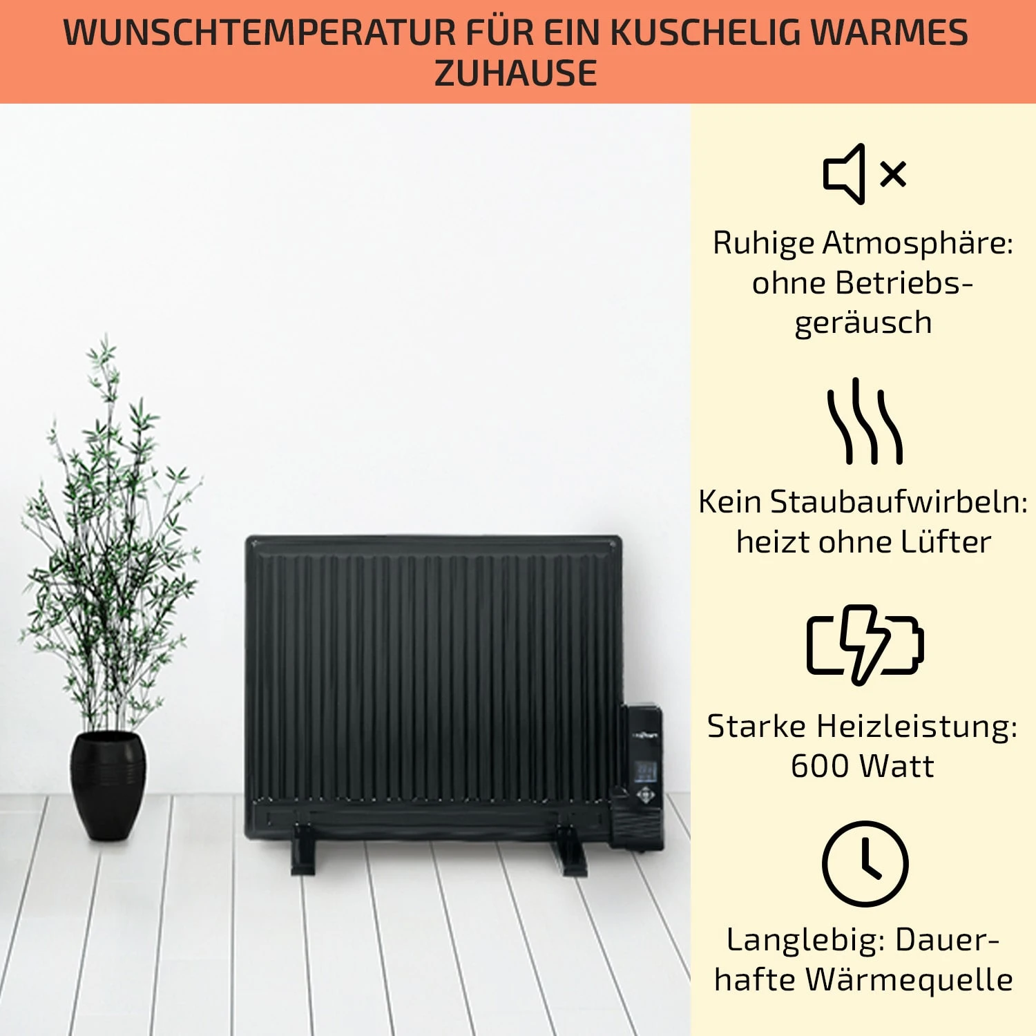 Wallander Ölradiator 600W Thermostat Ölheizung Ultraflach Schwarz 4 Wallander Ölradiator 600W Thermostat Ölheizung Ultraflach Schwarz – Bild 2