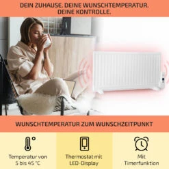 Wallander Ölradiator 1000W Thermostat Ölheizung Ultraflach Weiß -Einrichtungsgeschäft 10033102 de 0003 usp
