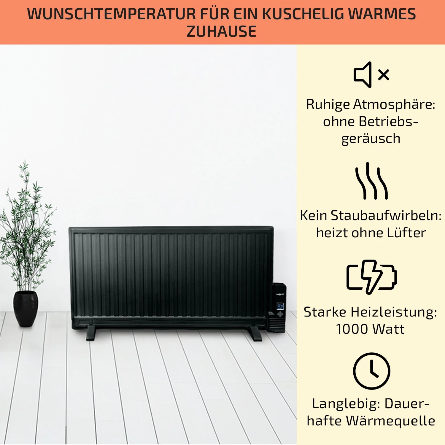 Wallander Ölradiator 1000W Thermostat Ölheizung Ultraflach Schwarz 4 Wallander Ölradiator 1000W Thermostat Ölheizung Ultraflach Schwarz – Bild 2