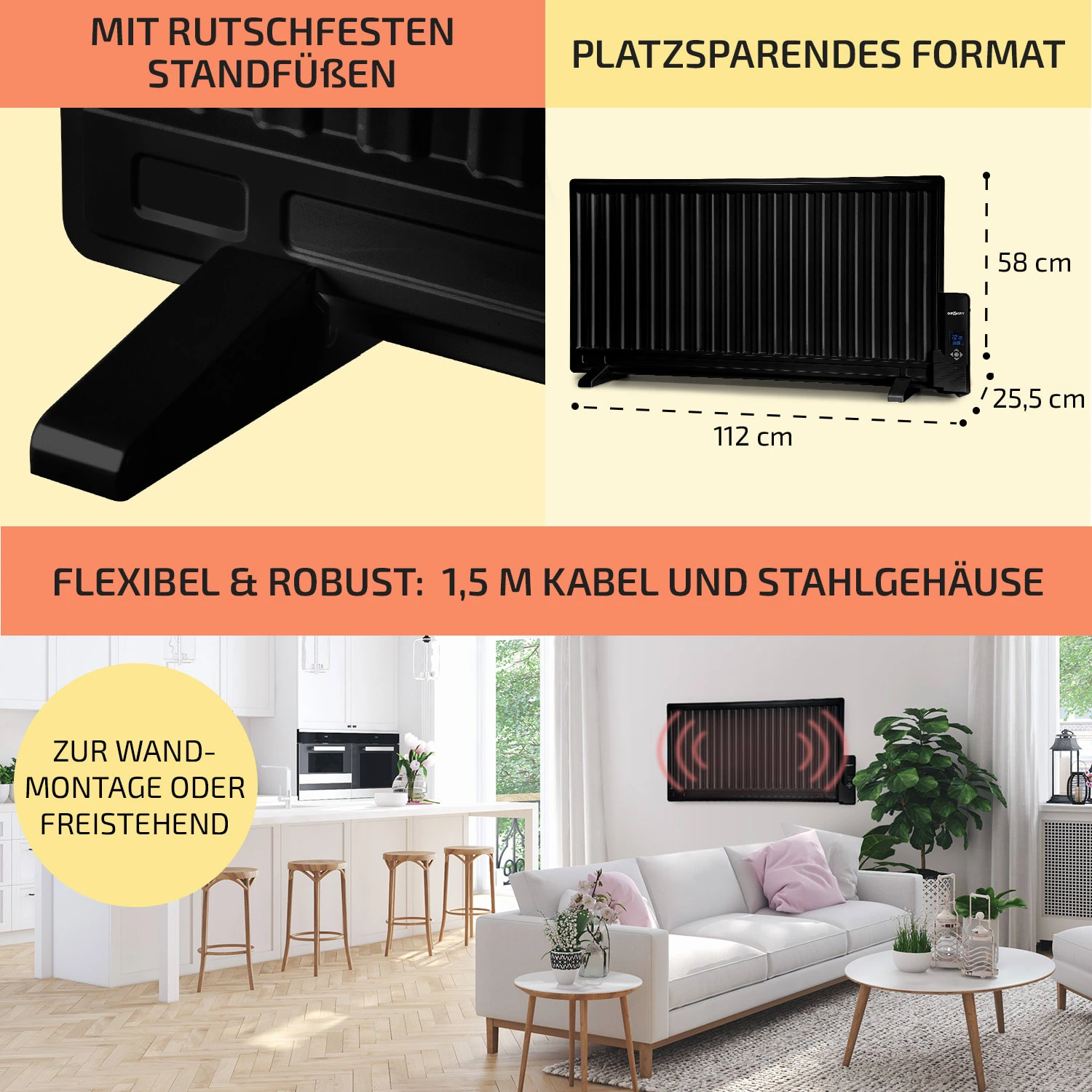 Wallander Ölradiator 1000W Thermostat Ölheizung Ultraflach Schwarz 8 Wallander Ölradiator 1000W Thermostat Ölheizung Ultraflach Schwarz – Bild 6