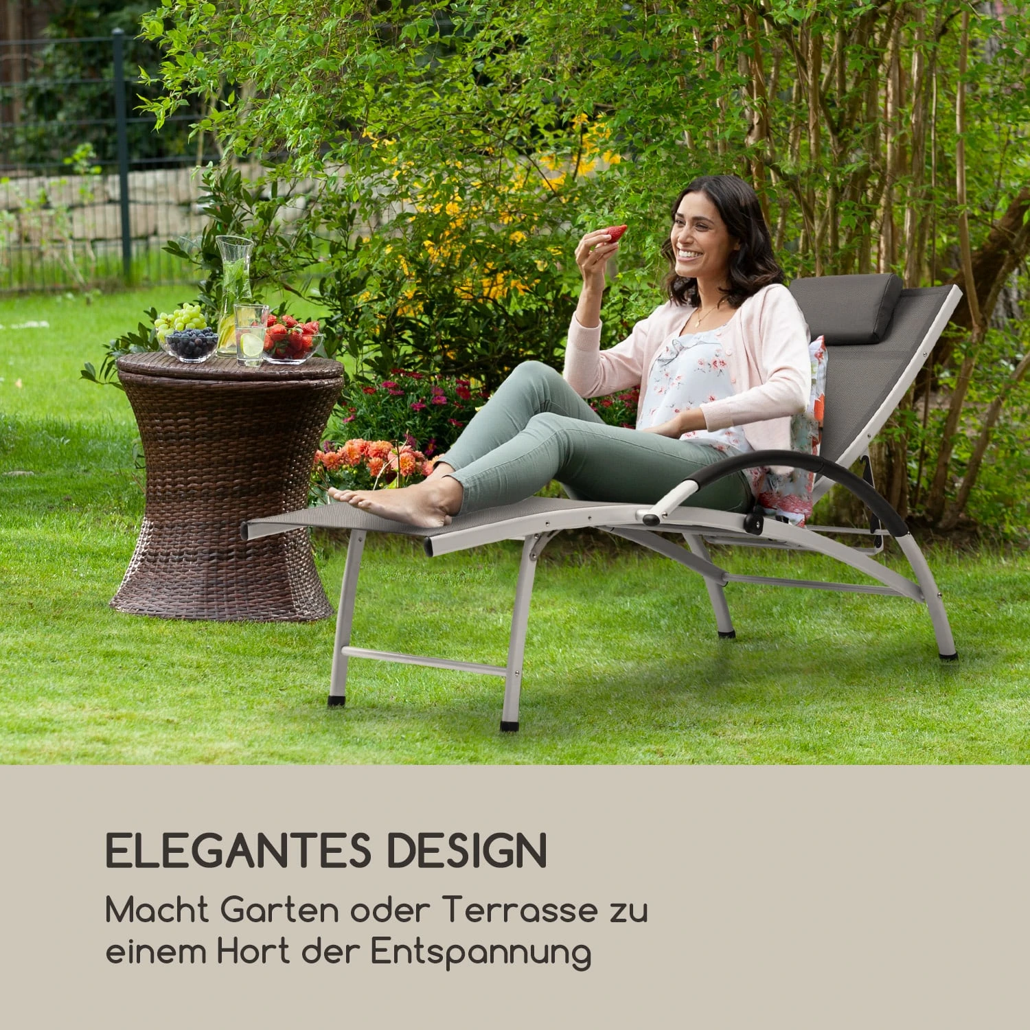 Sun Valley Sonnenliege Zusammenklappbar Kopfkissen Grau 4 Sun Valley Sonnenliege Zusammenklappbar Kopfkissen Grau – Bild 2