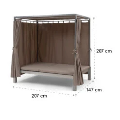 Eremitage Double Sunbed 2 Pers Stahl-Rahmen Sonnendach Vorhänge Taupe -Einrichtungsgeschäft 10033316 yy 0010 dimensions