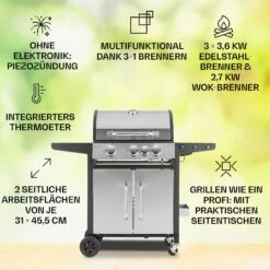 Tomahawk 3.1 S Gasgrill 3x3,6kW Brenner+2,7 KW 60x45cm Grill Edelstahl -Einrichtungsgeschäft 10033567 de 0002 usp