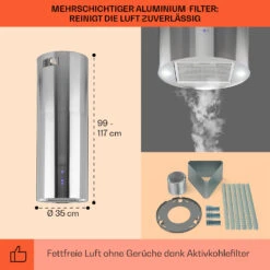 Beretta Inselabzugshaube Ø35cm Ab-/Umluft 650m³/h LED Edelstahl -Einrichtungsgeschäft 10033717 de 0005 usp