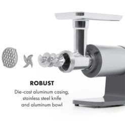 Mett Max Elektrischer Fleischwolf 600W Kupfermotor Aluminium -Einrichtungsgeschäft 10034244 yy 0005 logo Klarstein Mett Max elektrischer Fleischwolf grau