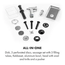 Mett Max Elektrischer Fleischwolf 600W Kupfermotor Aluminium -Einrichtungsgeschäft 10034244 yy 0006 logo Klarstein Mett Max elektrischer Fleischwolf grau