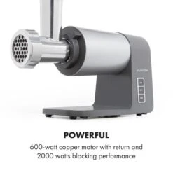 Mett Max Elektrischer Fleischwolf 600W Kupfermotor Aluminium -Einrichtungsgeschäft 10034244 yy 0007 logo Klarstein Mett Max elektrischer Fleischwolf grau