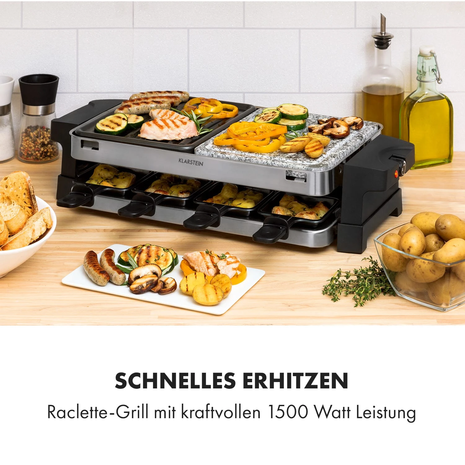 Sirloin Raclette 1500W Aluminium / Stein 8 Personen Kontroll-LED 4 Sirloin Raclette 1500W Aluminium / Stein 8 Personen Kontroll-LED – Bild 2