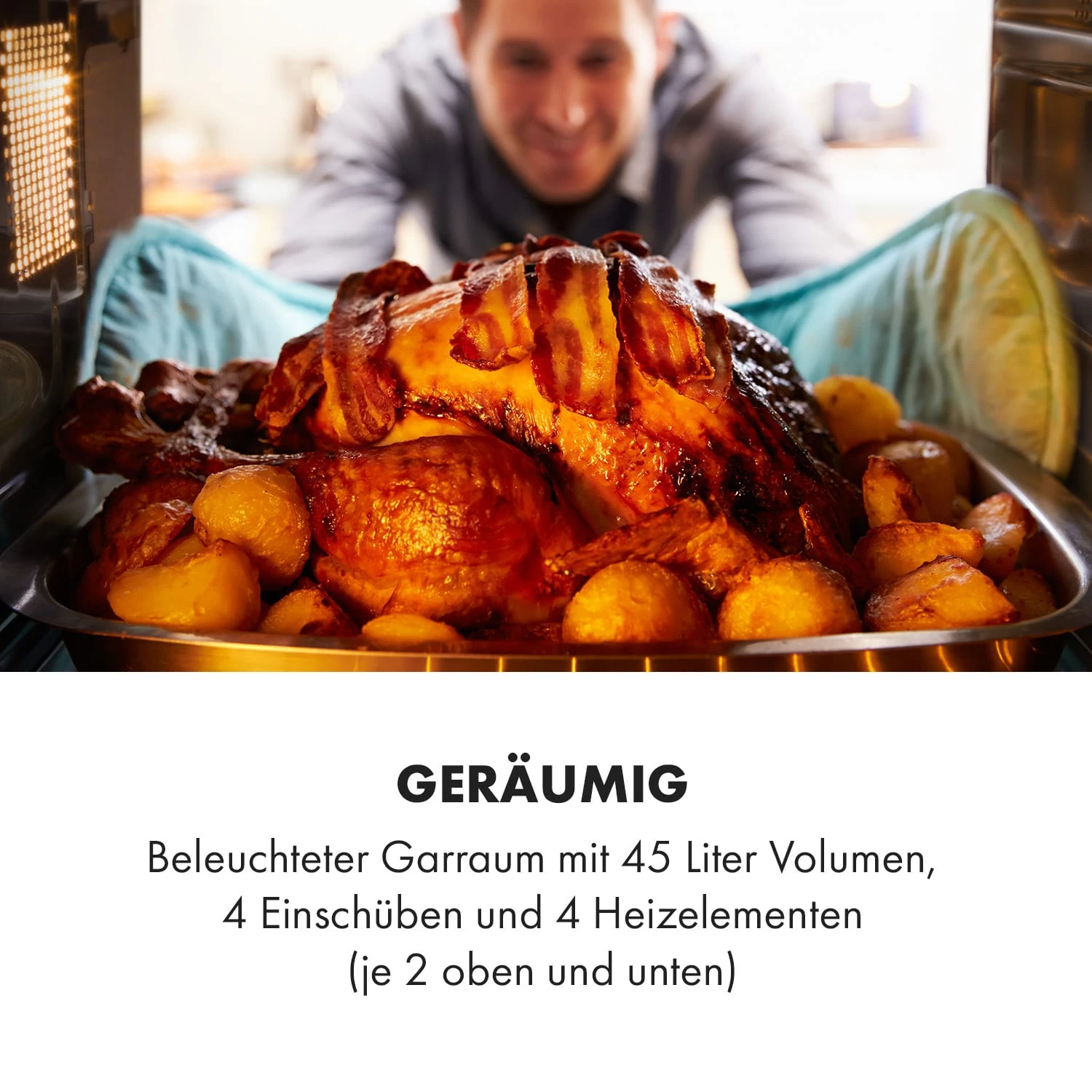 Masterchef 45 Mini-Backofen 45l 2000W 100-230 °C Timer Silber 6 Masterchef 45 Mini-Backofen 45l 2000W 100-230 °C Timer Silber – Bild 4