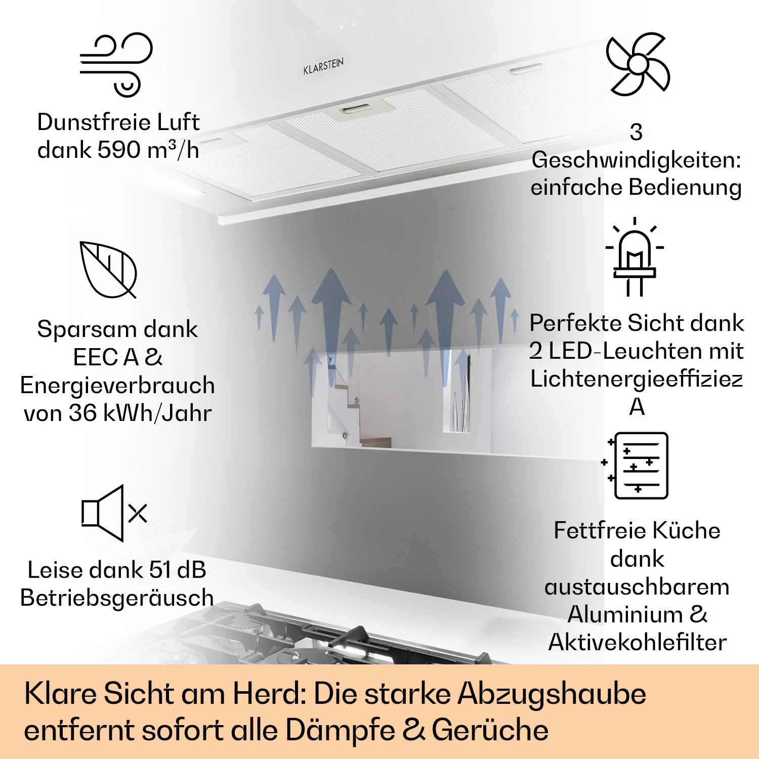 Kronleuchter XL Inselabzugshaube 90cm Umluft 590m³/h LED Touch Weiß 4 Kronleuchter XL Inselabzugshaube 90cm Umluft 590m³/h LED Touch Weiß – Bild 2