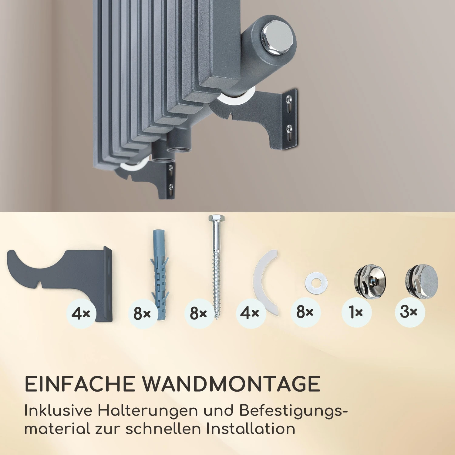 Delgado 160 X 45 Heizkörper 822W Warmwasser 1/2" 8-20m² Grau 6 Delgado 160 X 45 Heizkörper 822W Warmwasser 1/2" 8-20m² Grau – Bild 4