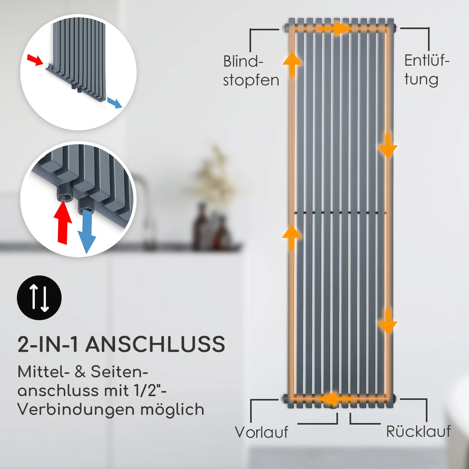 Delgado 160 X 45 Heizkörper 822W Warmwasser 1/2" 8-20m² Grau 7 Delgado 160 X 45 Heizkörper 822W Warmwasser 1/2" 8-20m² Grau – Bild 5