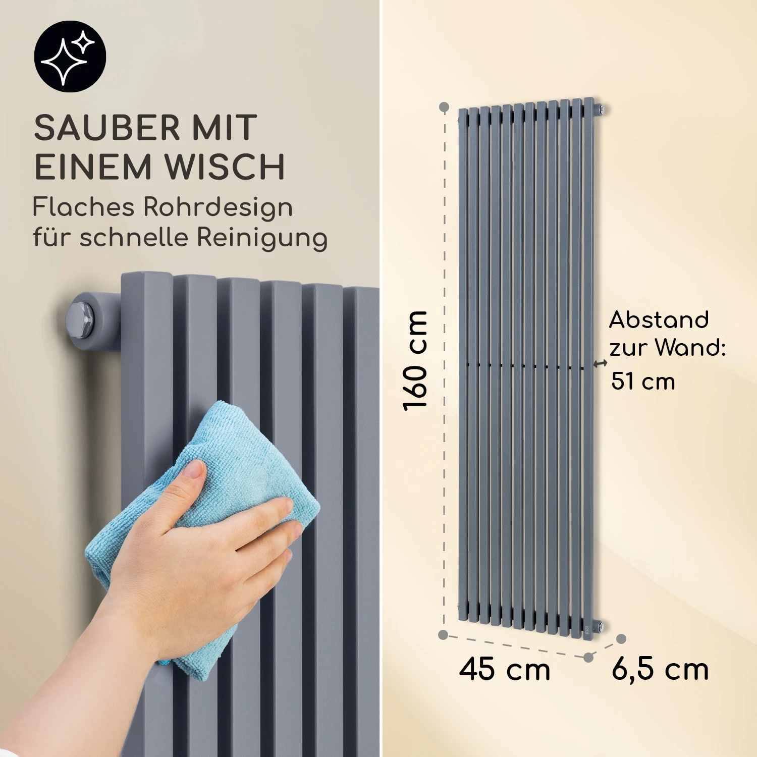 Delgado 160 X 45 Heizkörper 822W Warmwasser 1/2" 8-20m² Grau 8 Delgado 160 X 45 Heizkörper 822W Warmwasser 1/2" 8-20m² Grau – Bild 6