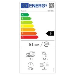 Lagoona Geschirrspülmaschine 1380W 6,5L 6 Gedecke Touch -Einrichtungsgeschäft 10034631 energy label