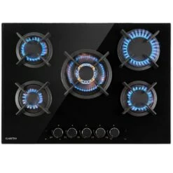 Goldflame 5 Gaskochfeld 5-flammig Messing-Brenner Glaskeramik Schwarz