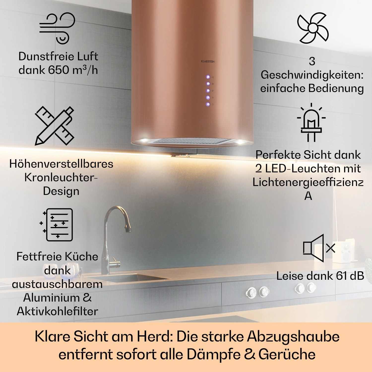 Beretta Inselabzugshaube Ø35cm Ab-/Umluft 650m³/h LED Aktivkohlefilter 4 Beretta Inselabzugshaube Ø35cm Ab-/Umluft 650m³/h LED Aktivkohlefilter – Bild 2
