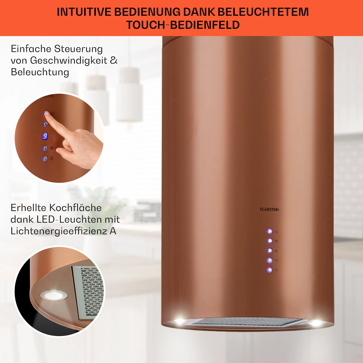 Beretta Inselabzugshaube Ø35cm Ab-/Umluft 650m³/h LED Aktivkohlefilter 6 Beretta Inselabzugshaube Ø35cm Ab-/Umluft 650m³/h LED Aktivkohlefilter – Bild 4