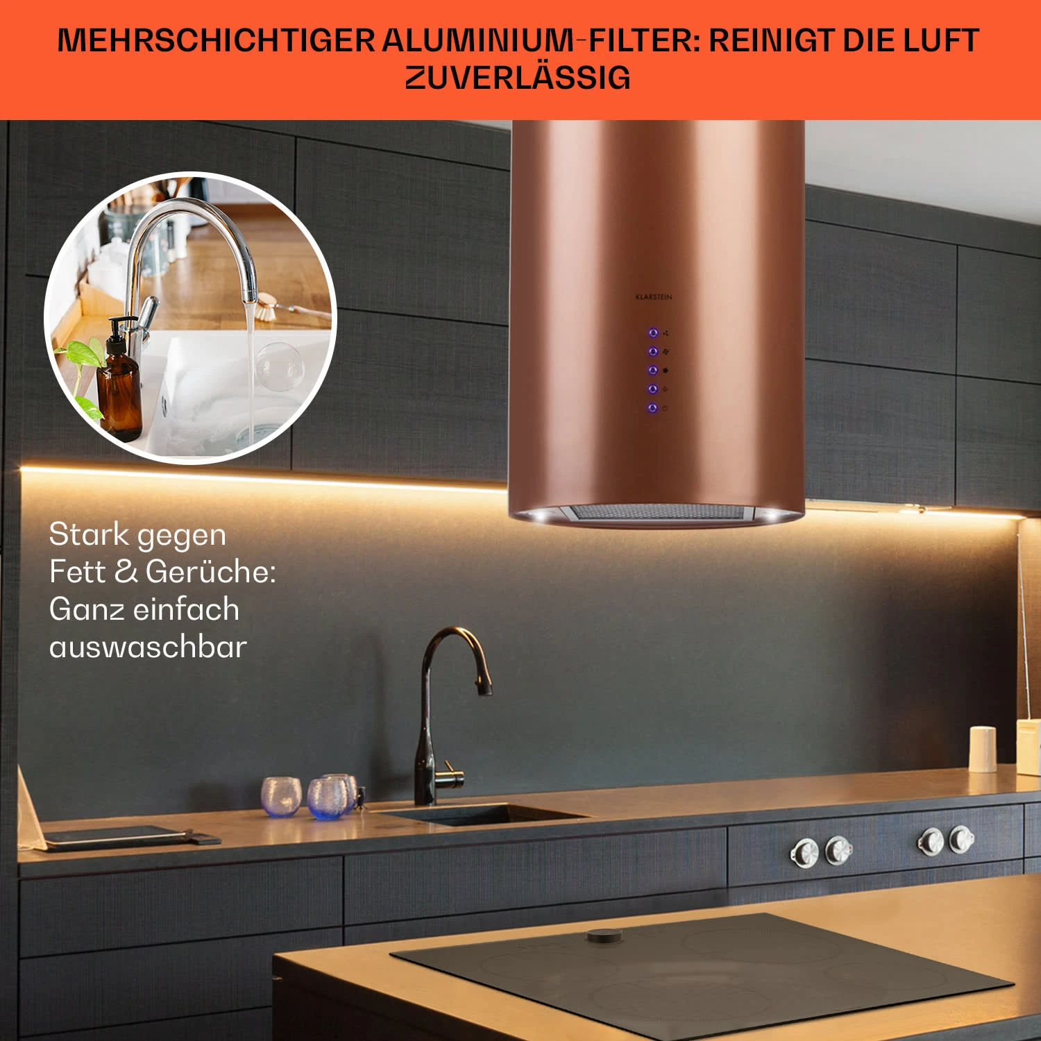 Beretta Inselabzugshaube Ø35cm Ab-/Umluft 650m³/h LED Aktivkohlefilter 8 Beretta Inselabzugshaube Ø35cm Ab-/Umluft 650m³/h LED Aktivkohlefilter – Bild 6