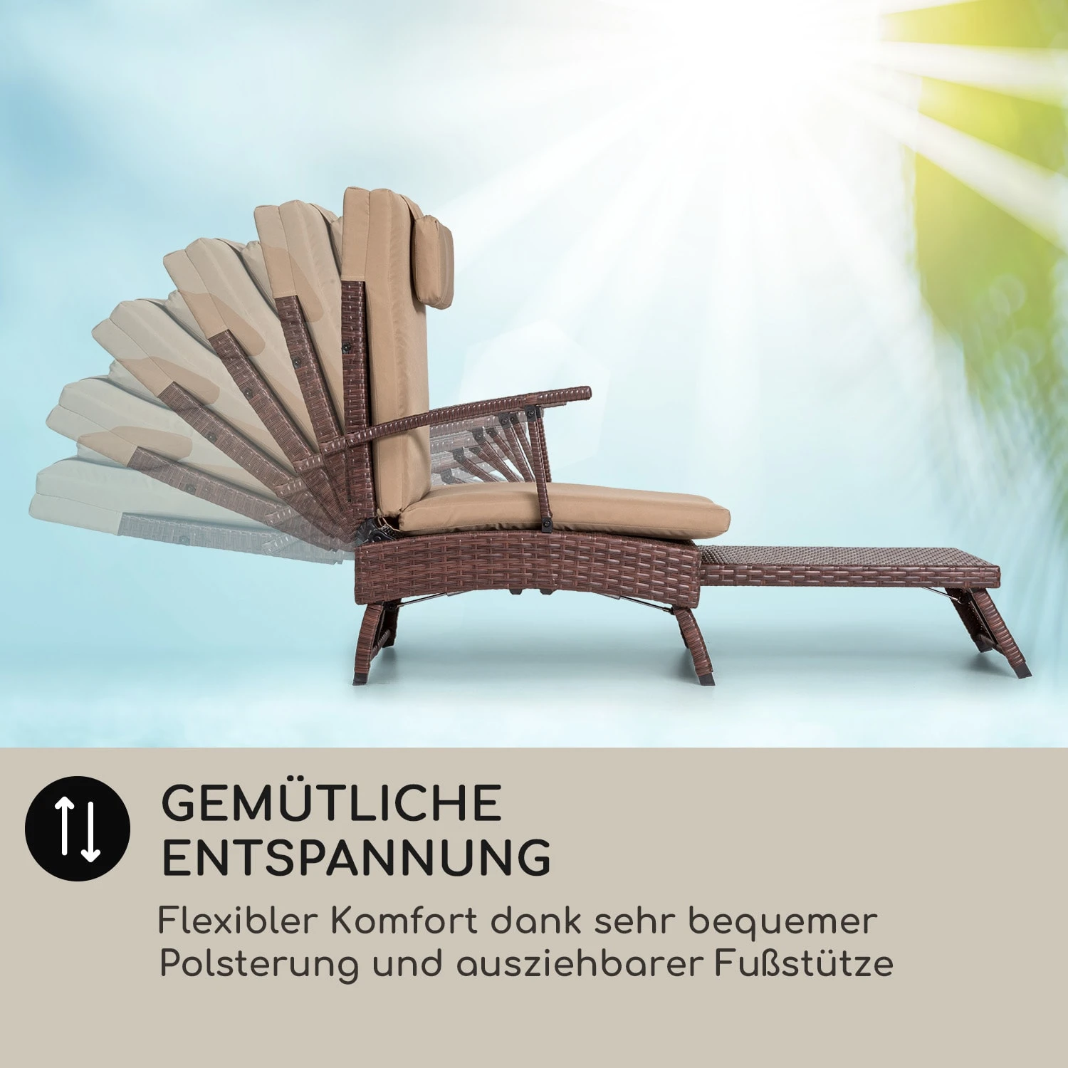Kos Lounger Liegestuhl Mit Fußteil Stahlrahmen 6-Positionen 4 Kos Lounger Liegestuhl Mit Fußteil Stahlrahmen 6-Positionen – Bild 2