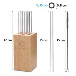 Glaswerk Frezzeria Glasstrohhalme 7 Stück 0,8 X 15 Cm (ØxH) Holzhalterung Bürste -Einrichtungsgeschäft 10036379 yy 0006 logo
