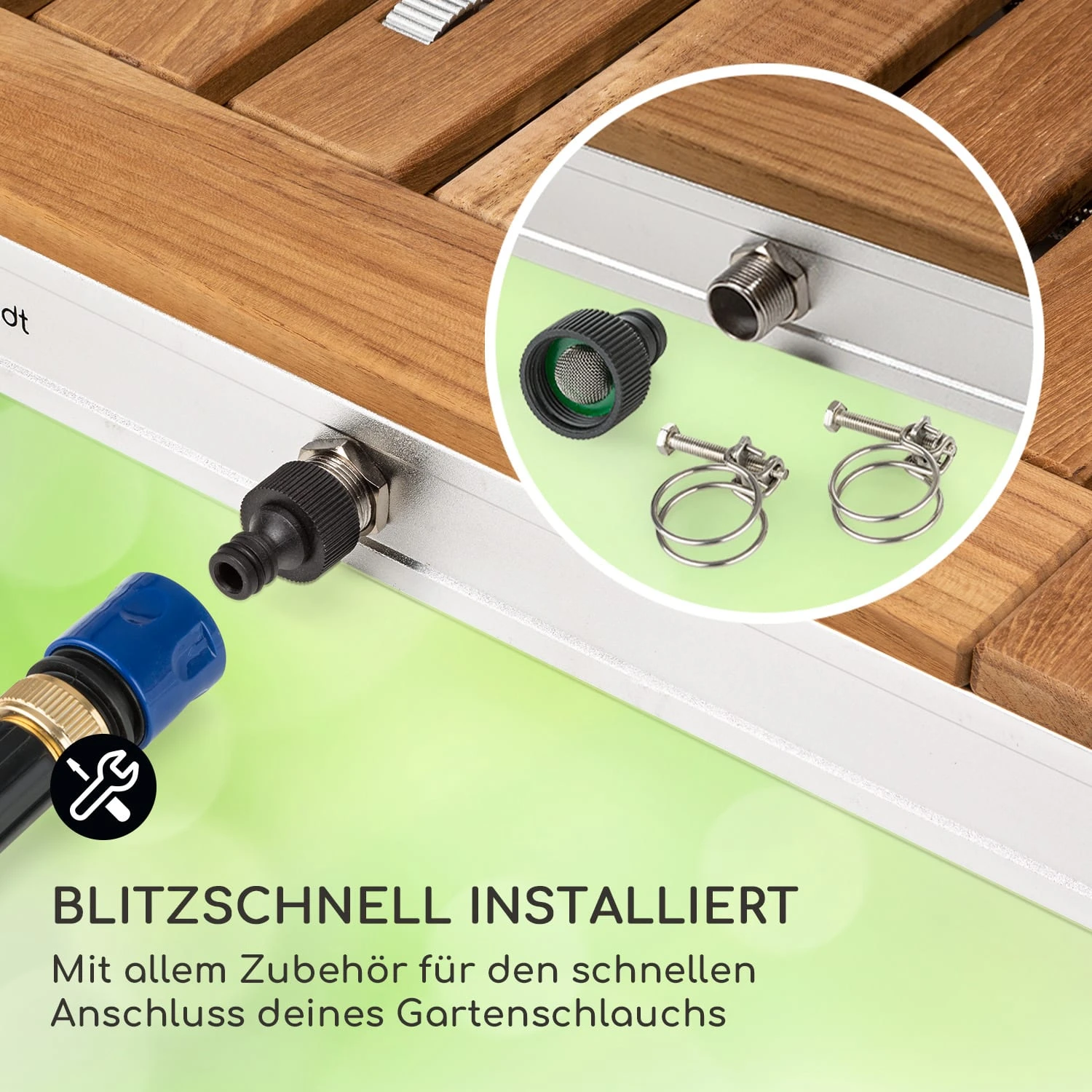 Sumatra Teak Square Gartendusche Aluminium Teakholz Tragegriff 7 Sumatra Teak Square Gartendusche Aluminium Teakholz Tragegriff – Bild 5