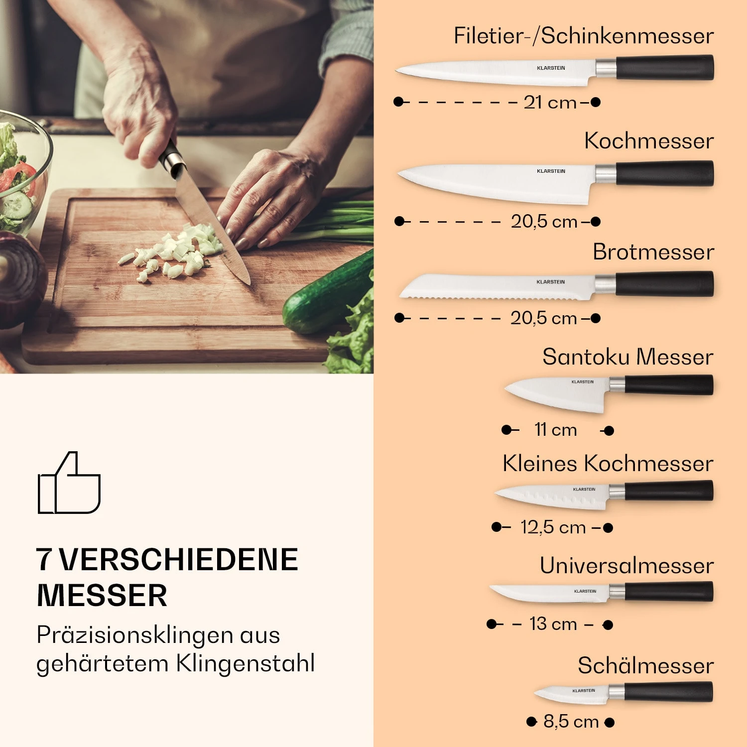 Kitano 8tlg. Messer-Set Mit Block 7 Messer Stahl Edler Holzblock 6 Kitano 8tlg. Messer-Set Mit Block 7 Messer Stahl Edler Holzblock – Bild 4
