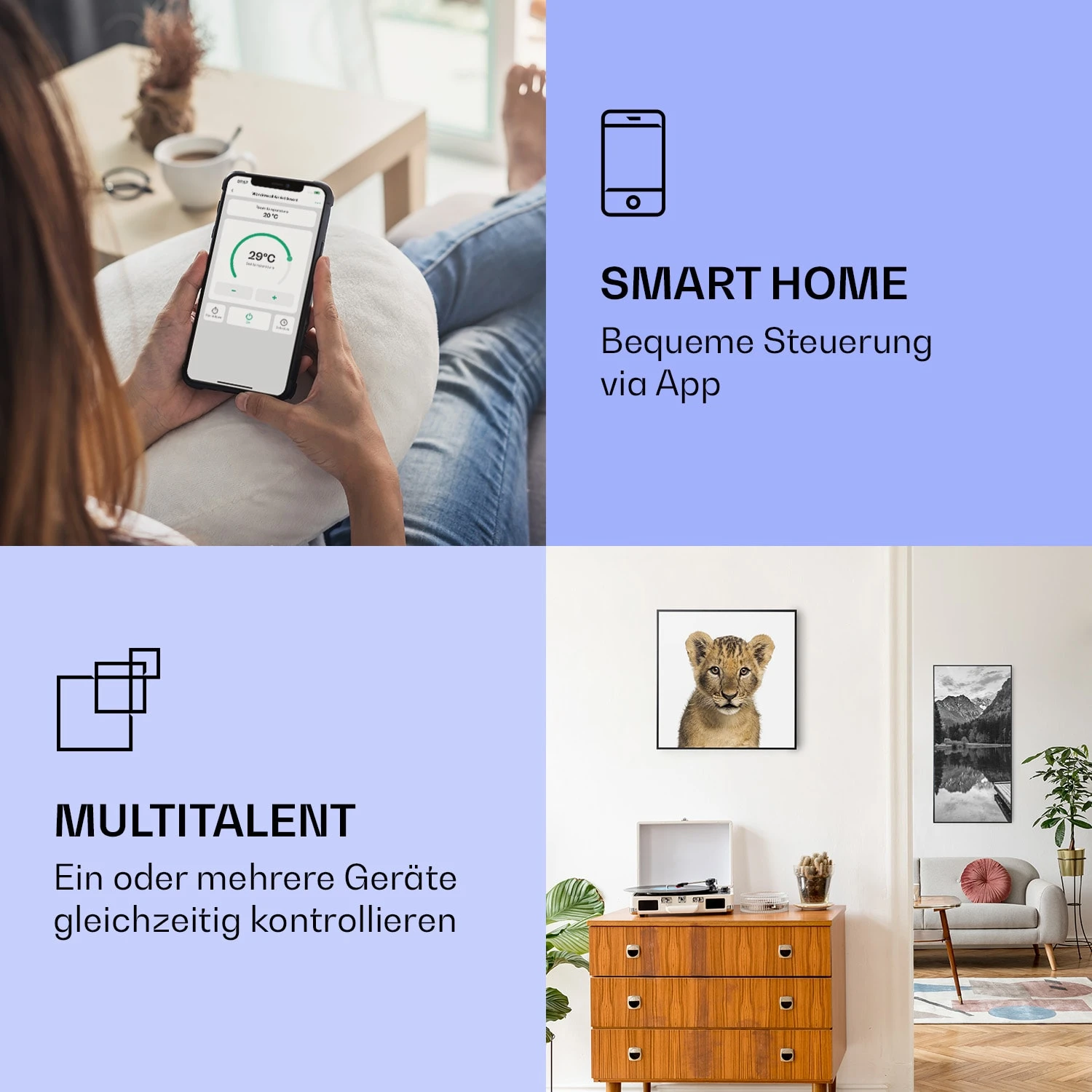 Wonderwall Air Art Smart Infrarotheizung Löwe 60x60cm 350W 4 Wonderwall Air Art Smart Infrarotheizung Löwe 60x60cm 350W – Bild 2