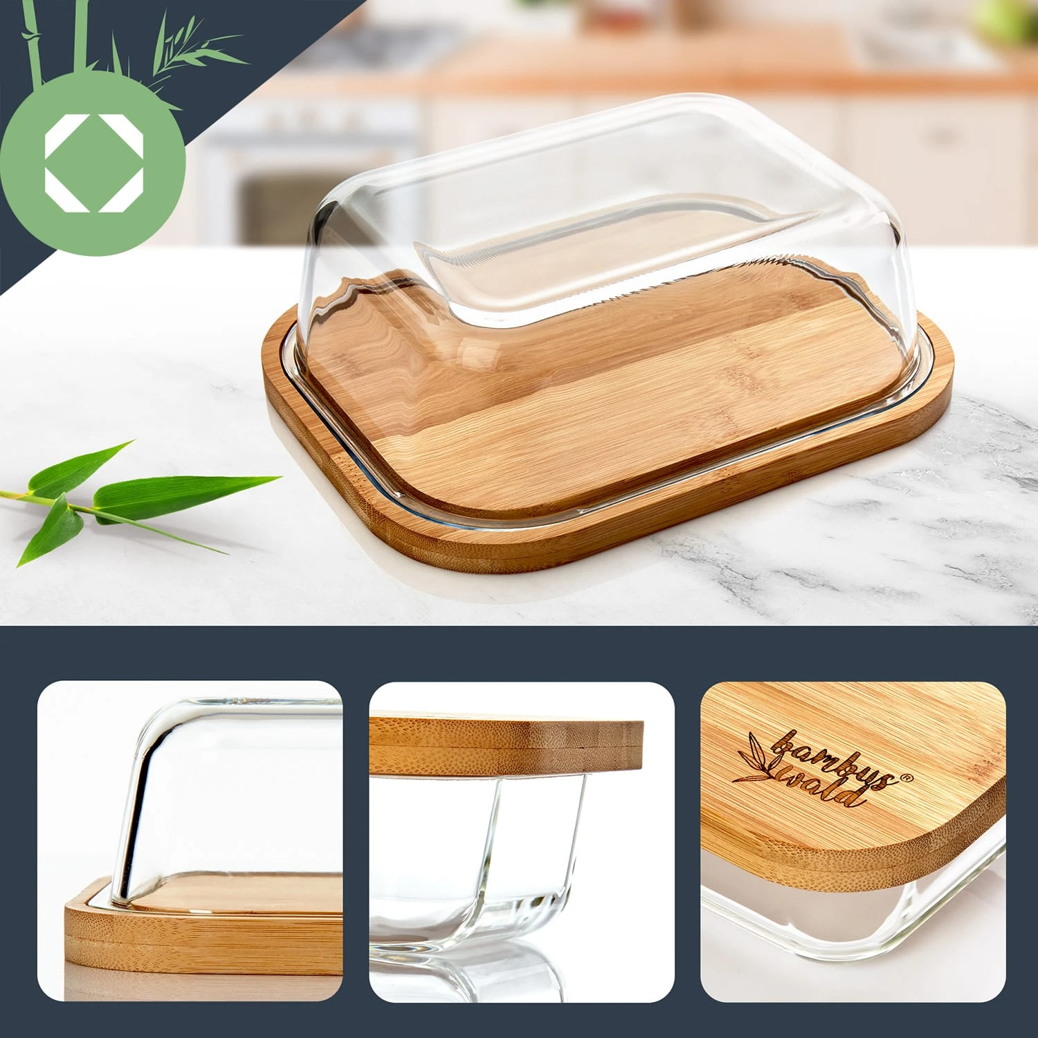 Glas-Butterdose Bambusboden Luftdicht Spülmaschinenfest 4 Glas-Butterdose Bambusboden Luftdicht Spülmaschinenfest – Bild 2