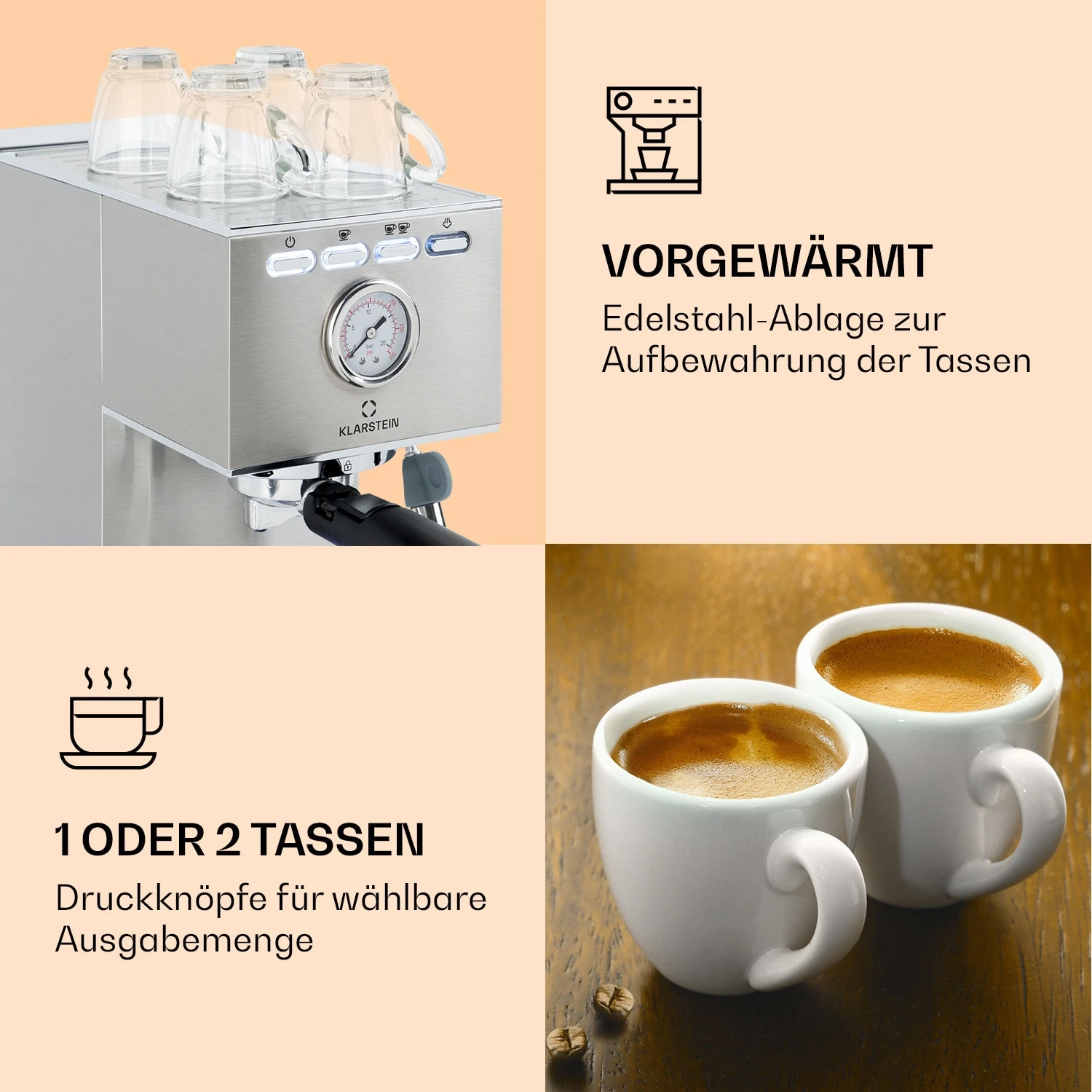 Pausa Espressomaker 1350 Watt 20 Bar Druck Wassertank: 1,4 Liter Edelstahl 6 Pausa Espressomaker 1350 Watt 20 Bar Druck Wassertank: 1,4 Liter Edelstahl – Bild 4