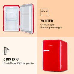 Audrey Retro-Kühlschrank 70 Liter 3 Regale 2 Türfächer Innenbeleuchtung 13 Audrey Retro-Kühlschrank 70 Liter 3 Regale 2 Türfächer Innenbeleuchtung -Einrichtungsgeschäft 10039692 de 0004 logo