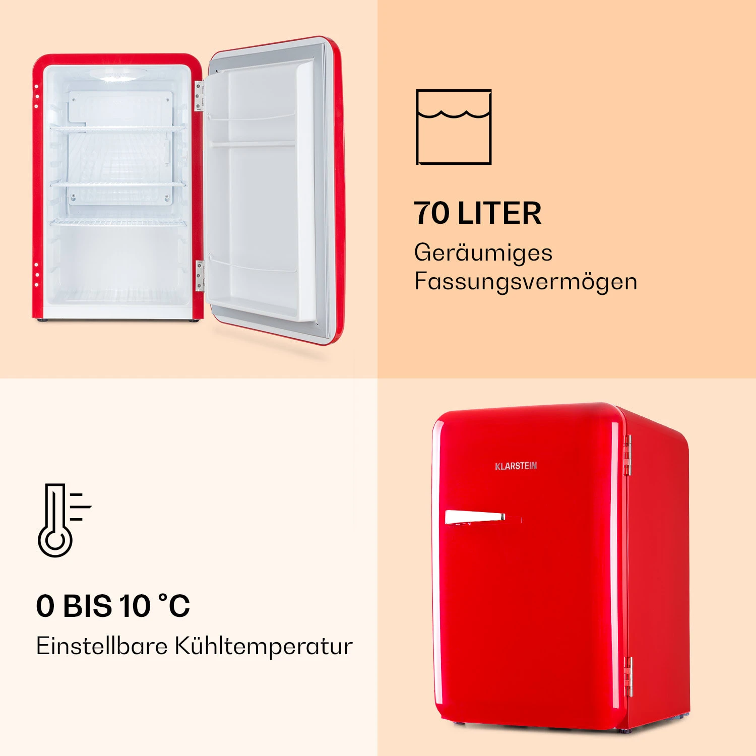 Audrey Retro-Kühlschrank 70 Liter 3 Regale 2 Türfächer Innenbeleuchtung 6 Audrey Retro-Kühlschrank 70 Liter 3 Regale 2 Türfächer Innenbeleuchtung – Bild 4