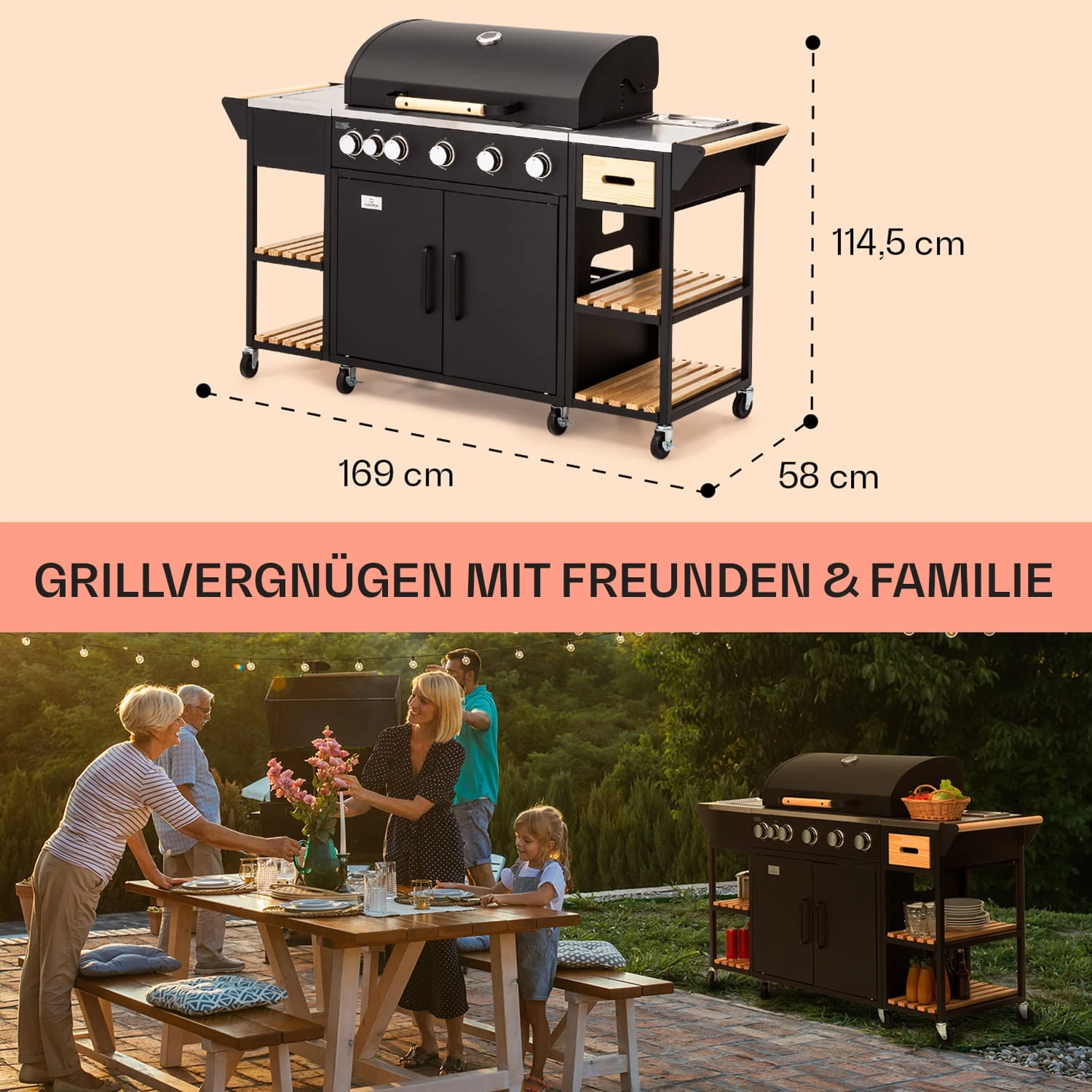 Jersey Outdoor Kitchen Gasgrill 20,7 KW 5+1 Brenner Mobil Regenschutz 8 Jersey Outdoor Kitchen Gasgrill 20,7 KW 5+1 Brenner Mobil Regenschutz – Bild 6
