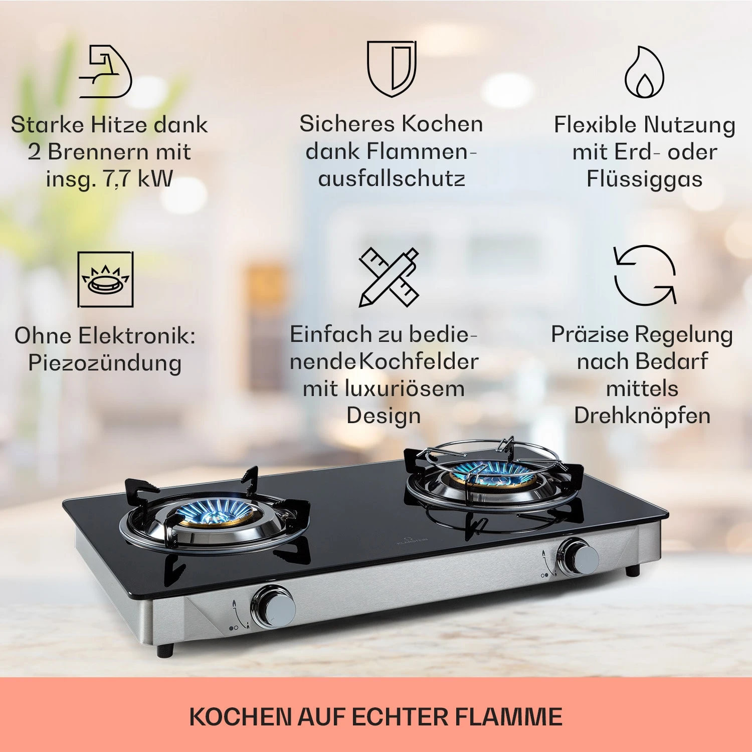 Barzona 2 Campingkocher 2 Brenner 3,4 KW & 4,3 KW Glasplatte Edelstahl 4 Barzona 2 Campingkocher 2 Brenner 3,4 KW & 4,3 KW Glasplatte Edelstahl – Bild 2