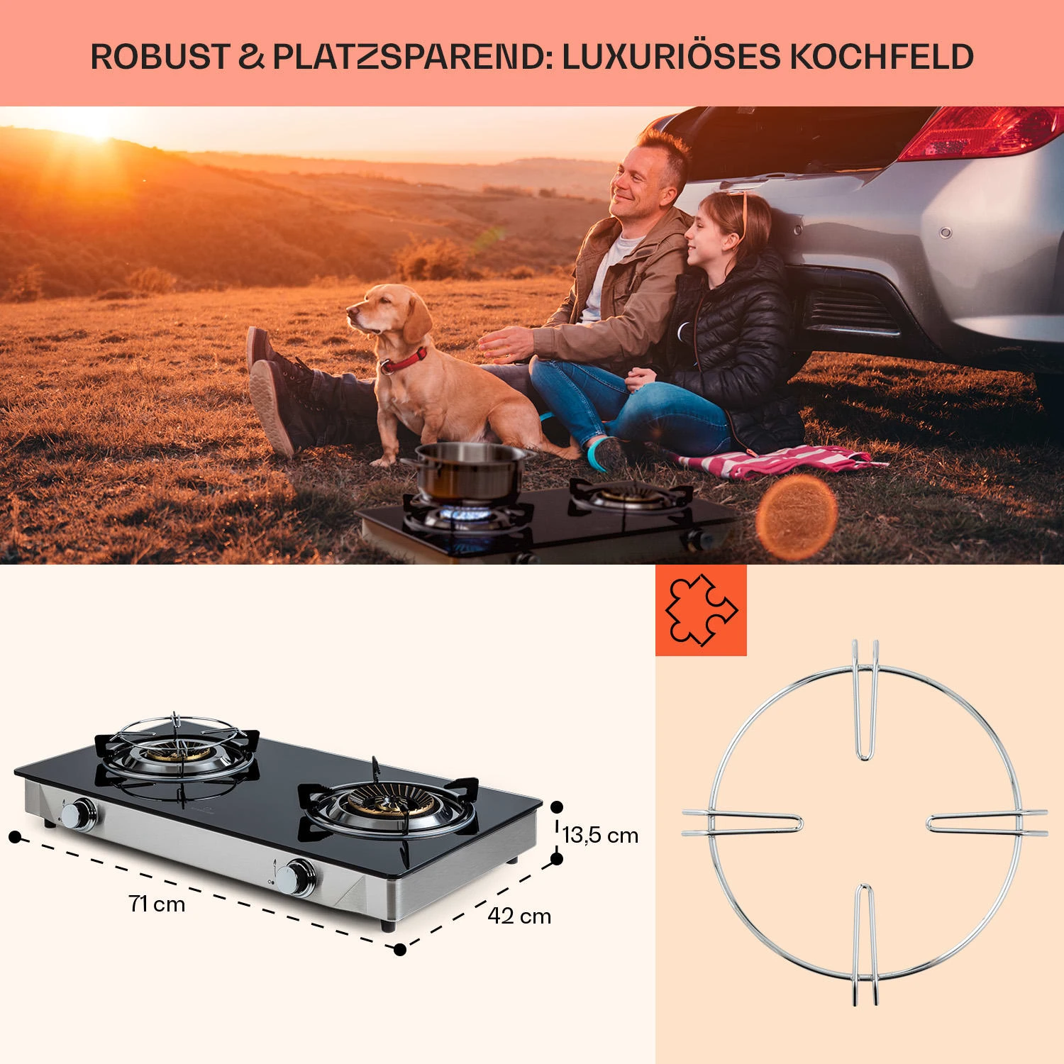 Barzona 2 Campingkocher 2 Brenner 3,4 KW & 4,3 KW Glasplatte Edelstahl 8 Barzona 2 Campingkocher 2 Brenner 3,4 KW & 4,3 KW Glasplatte Edelstahl – Bild 6