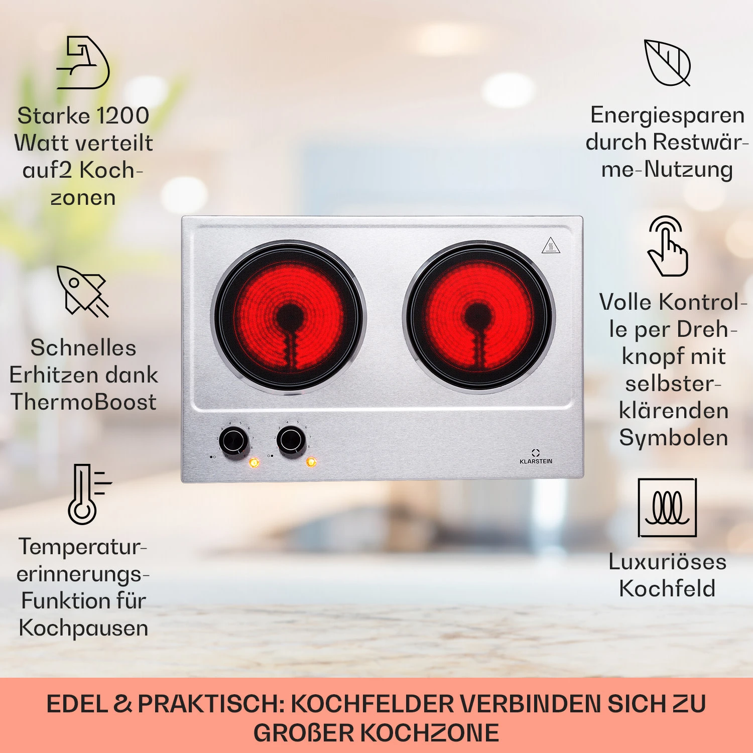 Ramsey Doppel-Kochfeld 2400W 11 Leistungsstufen Glaskeramik 4 Ramsey Doppel-Kochfeld 2400W 11 Leistungsstufen Glaskeramik – Bild 2